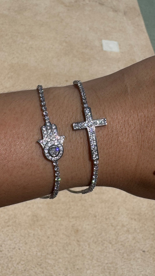Hamsa & Cross Adjustable bracelet - Gold or Silver