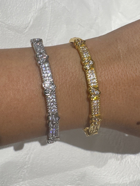 Heart  Diamond Bangle - Gold or Silver