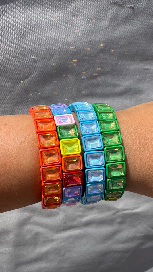 Square Crystal Bead Bracelets - various colours