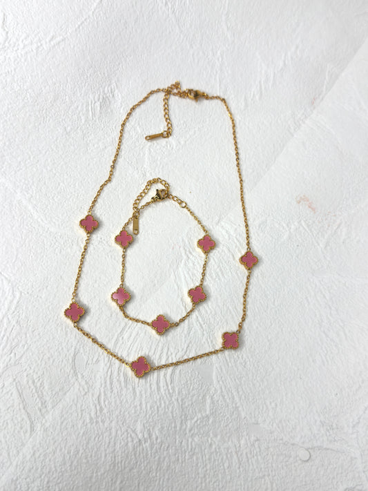 Mini Gold & Pink - Necklace & Bracelet Set