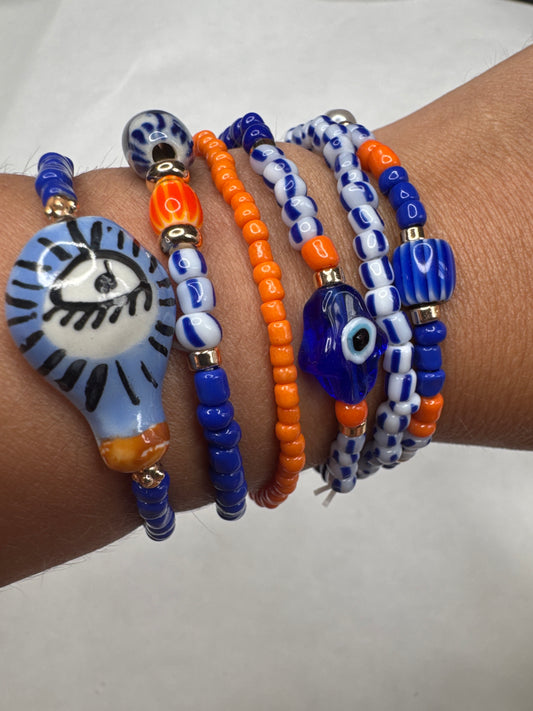 Evil eye orange and blue set