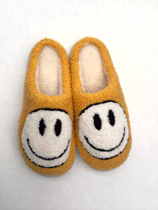 Mustard smiley face slippers