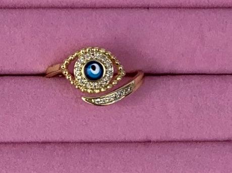 Diamond Evil Eye Adjustable Ring