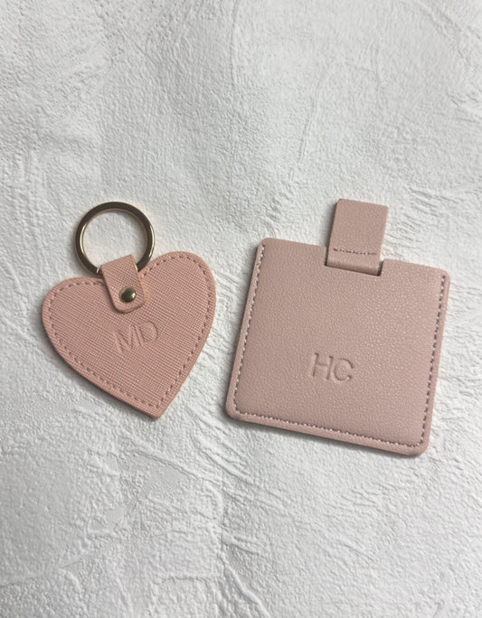 Personalised Heart Keyring & Mirror Gift Set