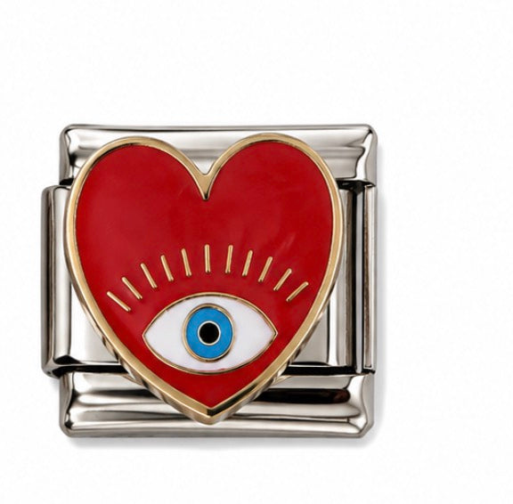 EVIL EYE RED HEART - SILVER