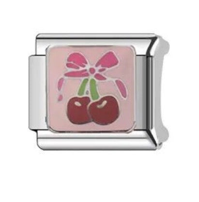 PINK BOW & RED, GREEN CHERRY  - SILVER