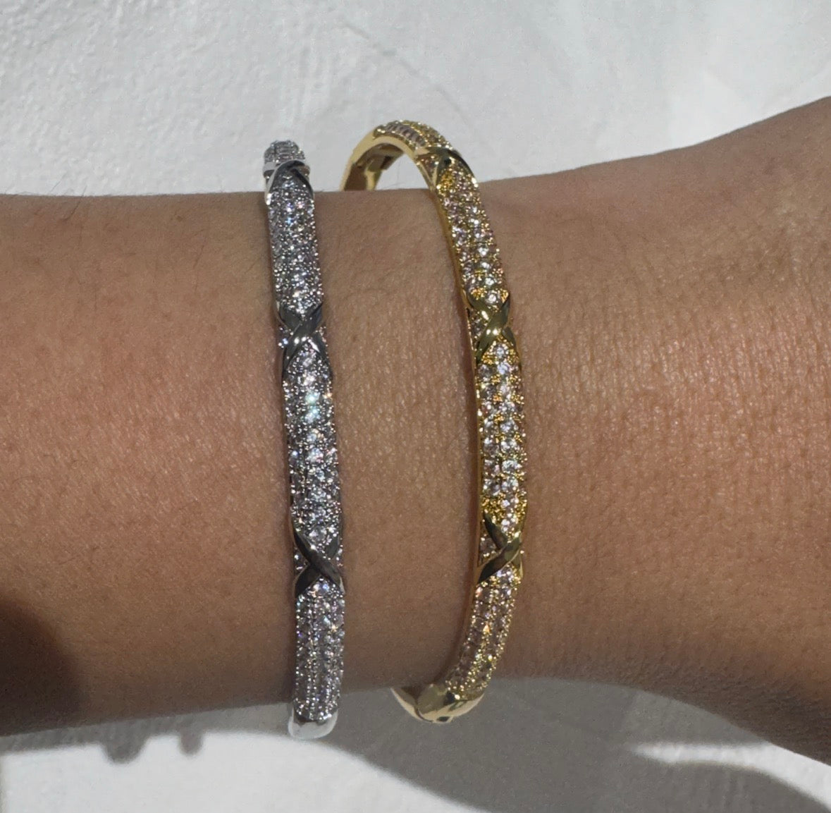 Cross Diamond Bangle - Gold or Silver