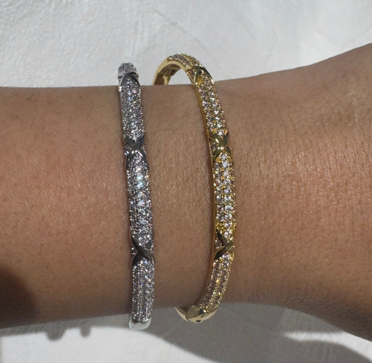 Cross Diamond Bangle - Gold or Silver