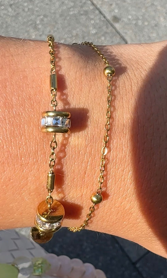 Diamond ball double chain bracelet