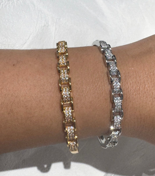 Diamond Belt Bangle - Gold or Silver