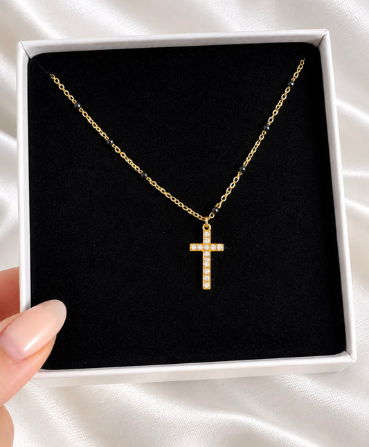 Grace Gold & Black Cross Necklace