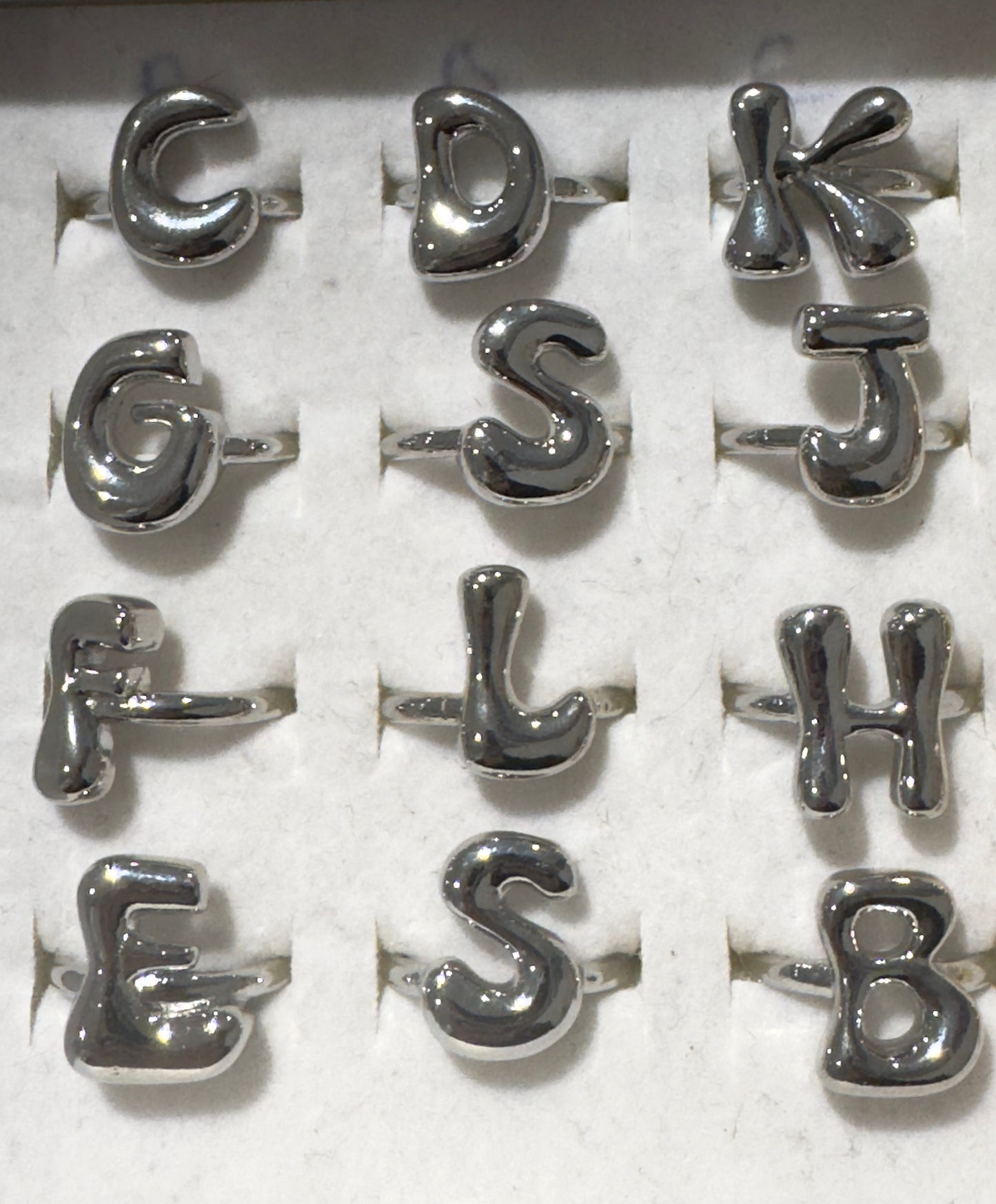 Bubble Initial Diamond Adjustment Ring - SILVER