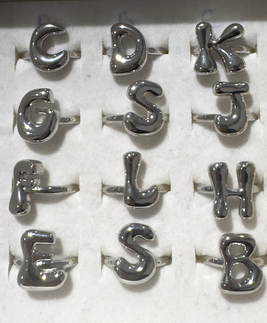 Bubble Initial Diamond Adjustment Ring - SILVER