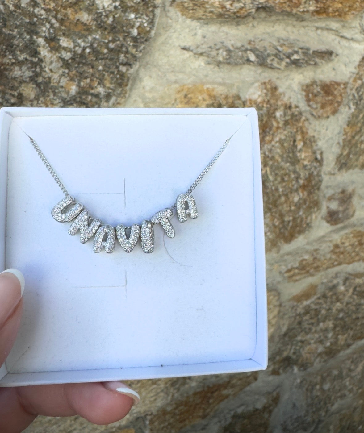 Mini Diamond Initial Letter Necklace - SILVER (4 letters included)