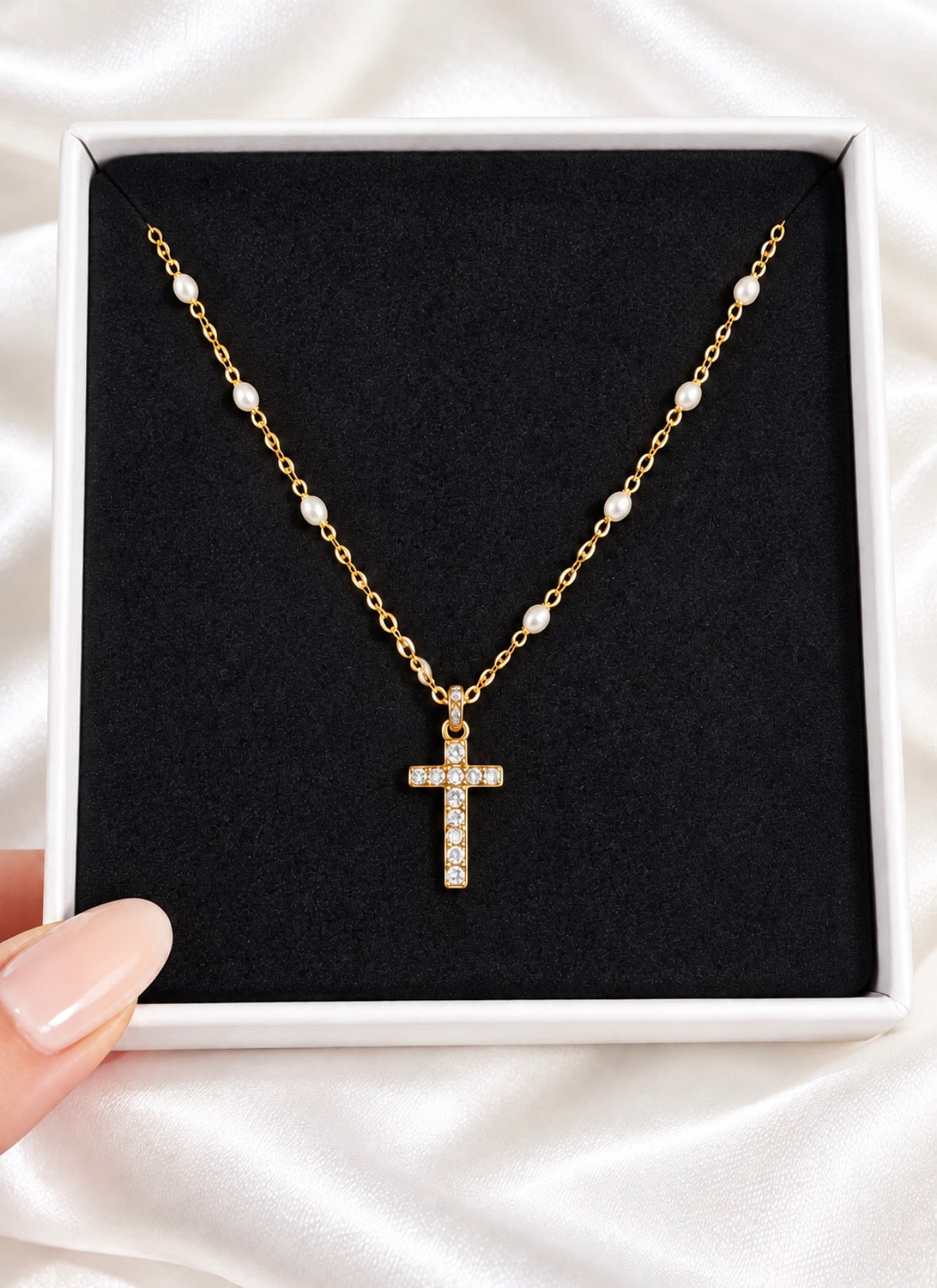 Grace Gold & White Cross Necklace