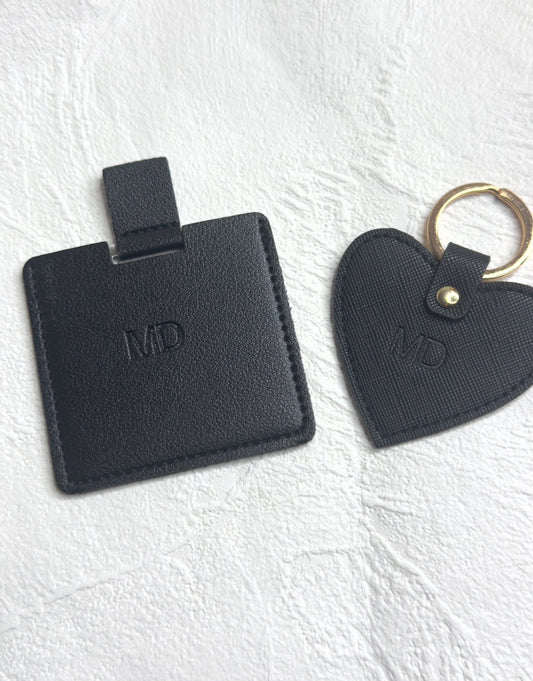 Personalised Heart Keyring & Mirror Gift Set