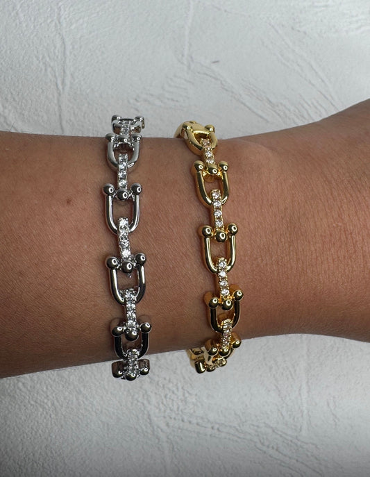 Diamond Chain Bangle - Gold or Silver