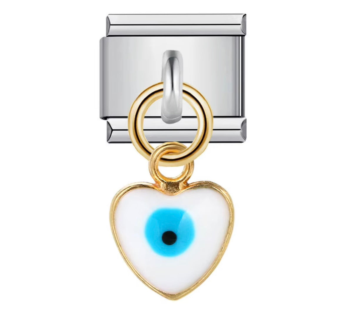 HANGING HEART EVIL EYE - SILVER