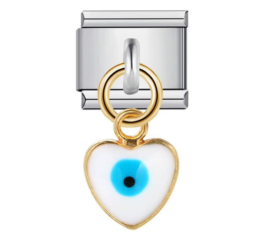 HANGING HEART EVIL EYE - SILVER