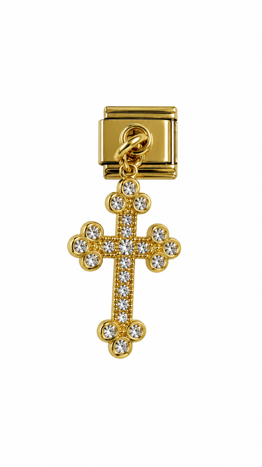 DIAMOND DROP DOWN CROSS - GOLD