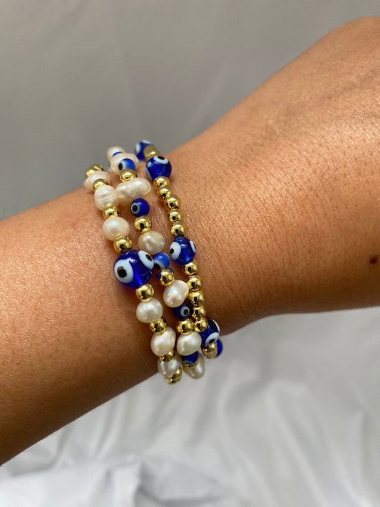 Evil Eye & Pearl 3 Bracelet Set