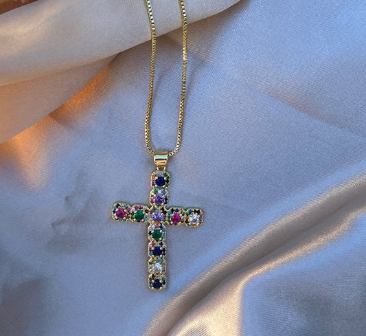 Large Multicoloured Cross Necklace