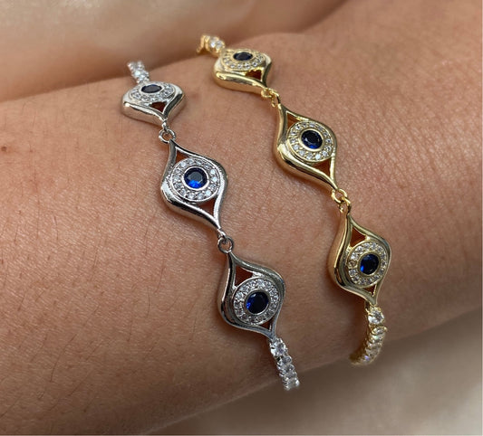 Blue Gem Stone Bracelet in Gold or Silver