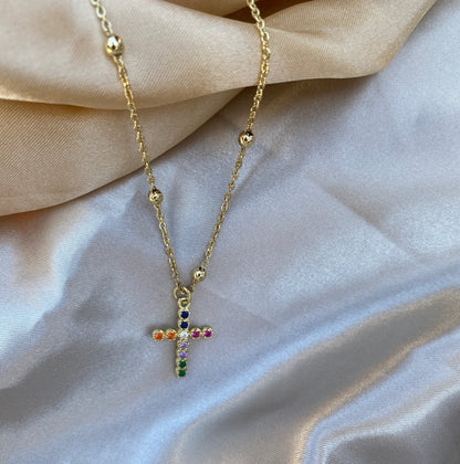 Small Multicoloured Cross Necklace- 2 chain options