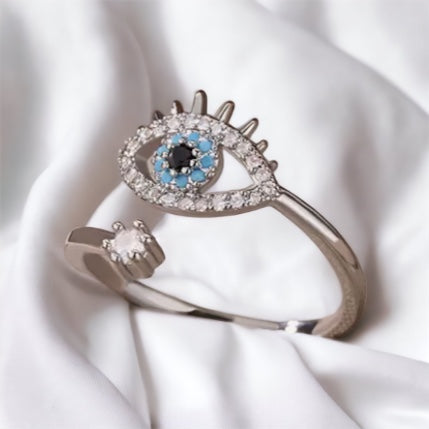 Evil Eye Gem Ring in Gold or Silver