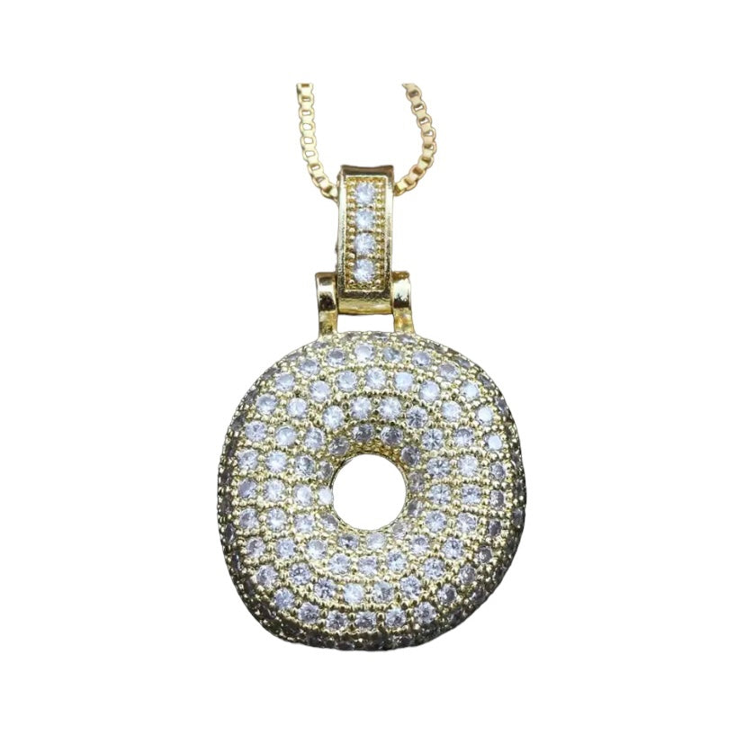 14kt gold grande diamond bubble initial necklace on ball chain | Luna Skye