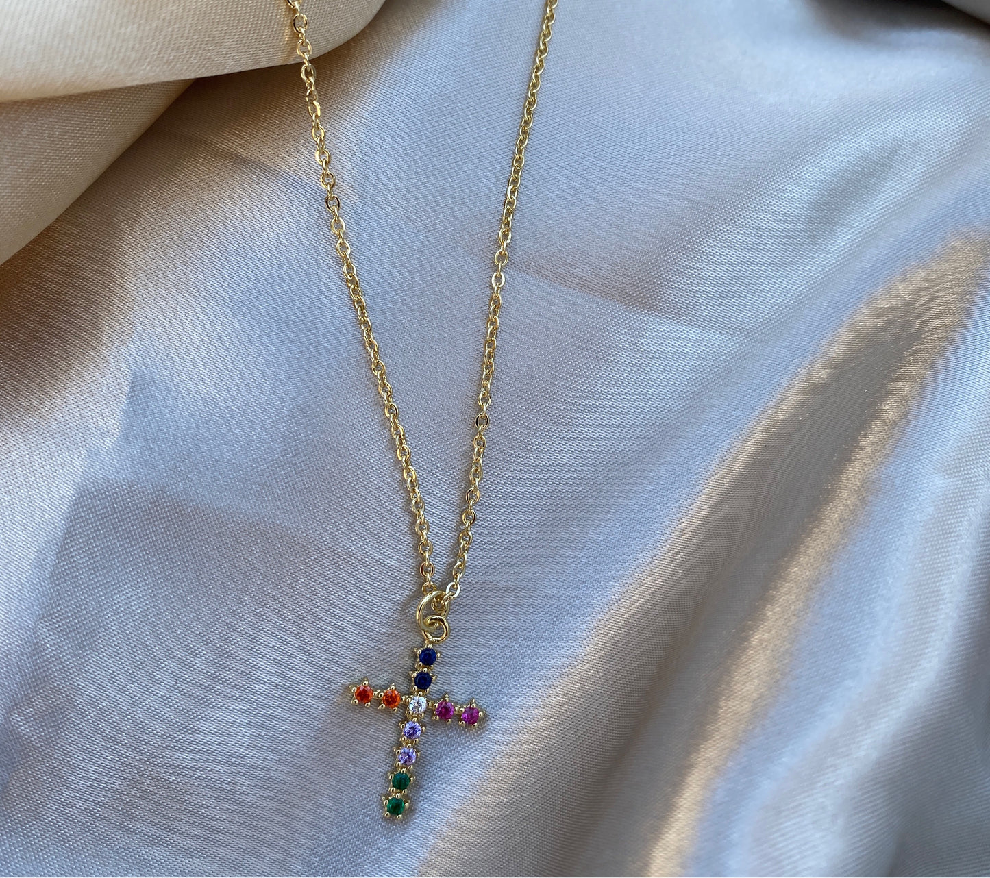 Small Multicoloured Cross Necklace- 2 chain options