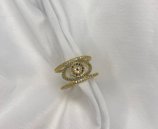 Gold Gem Evil Eye Ring