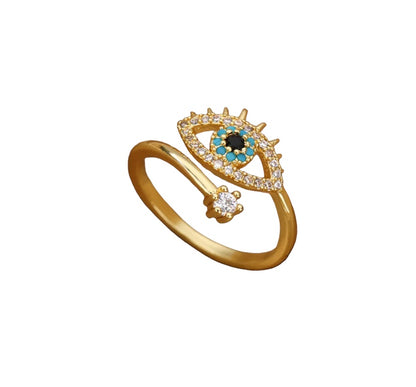 Evil Eye Gem Ring in Gold or Silver