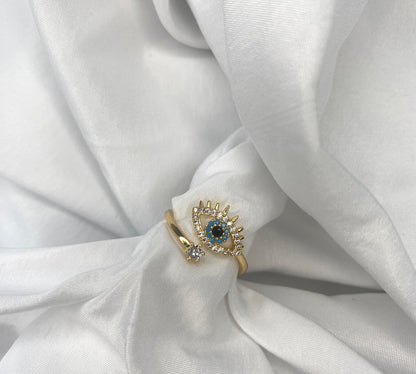 Evil Eye Gem Ring in Gold or Silver